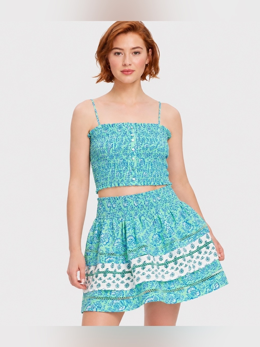 Roller Rabbit x Target Blue Green Smocked Crop Top Skirt Set NWT, Plus Size